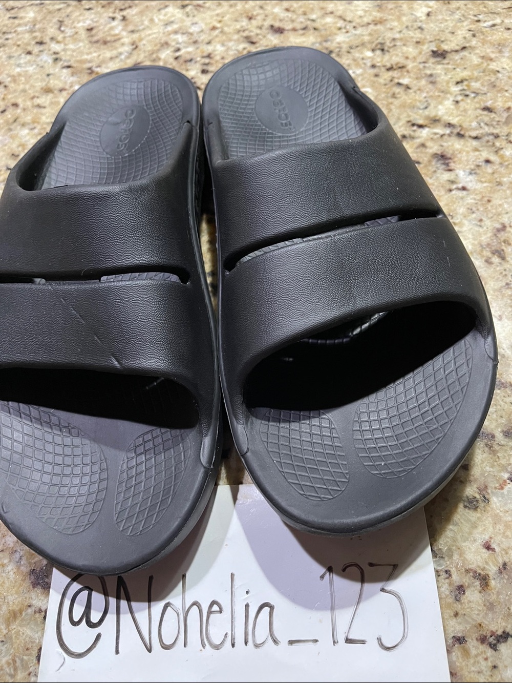 Oofos Black Slip-On Slide Sandals
